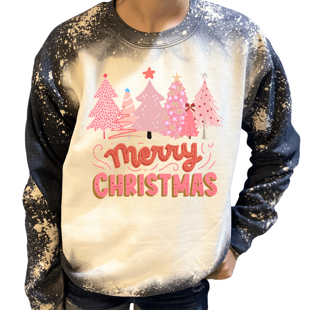 Pink Merry Christmas Custom Bleached Sweatshirt