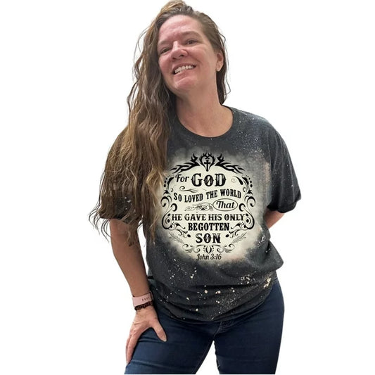 John 3:16 God So Loved the World Bleached Christian T-Shirt