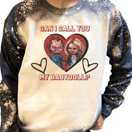 Chucky Childs Play Baby Doll Custom Bleached Sweatshirt