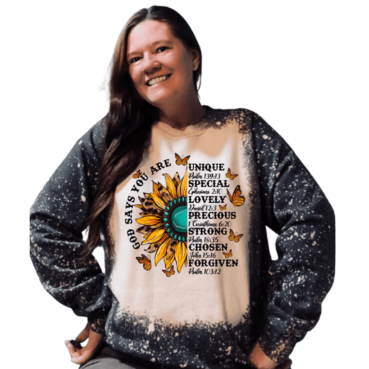 God Says You are, Sunflower Turquoise Butterfly Sweatshirt