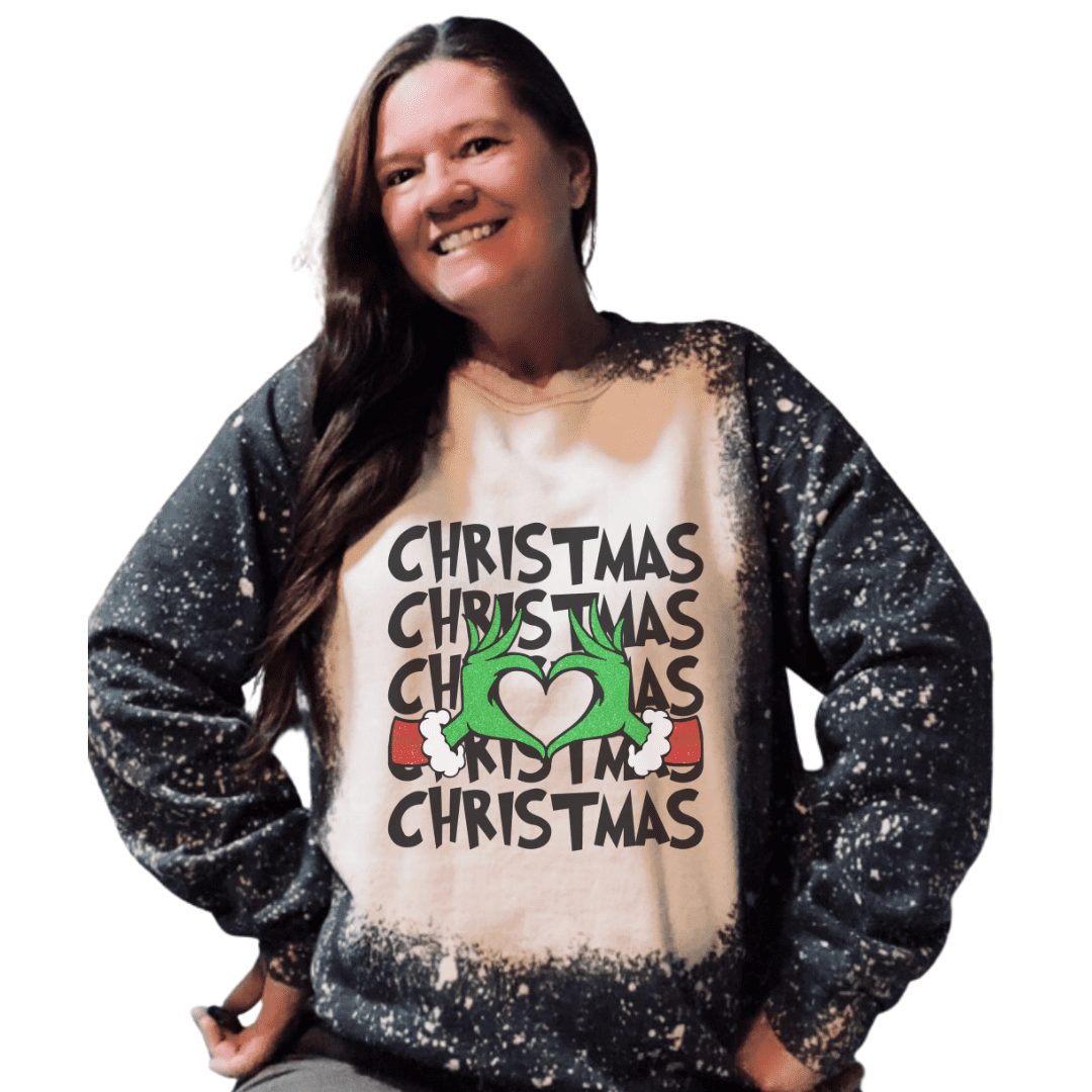 The Grinch Heart Christmas Custom Bleached Sweatshirt