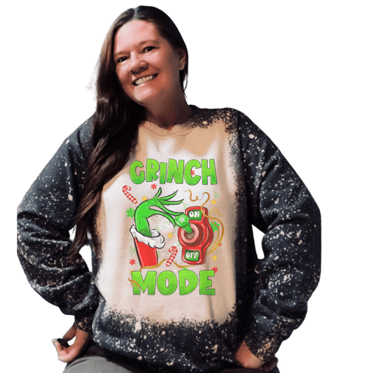 Grinch Mode Christmas Bleached Sweatshirt