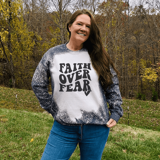 Faith over Fear Custom Made Christian Bleached Sweatshirt