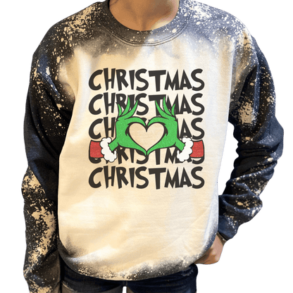 The Grinch Heart Christmas Custom Bleached Sweatshirt