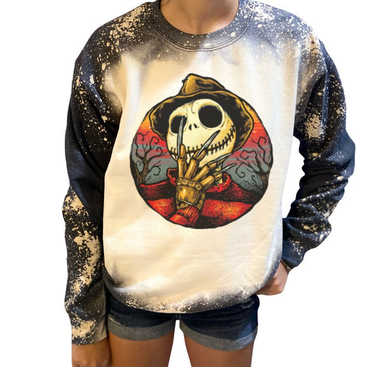 Freddy Krueger Jack Skellington Adult Unisex Bleached Sweatshirt - Rkcountry Boutique