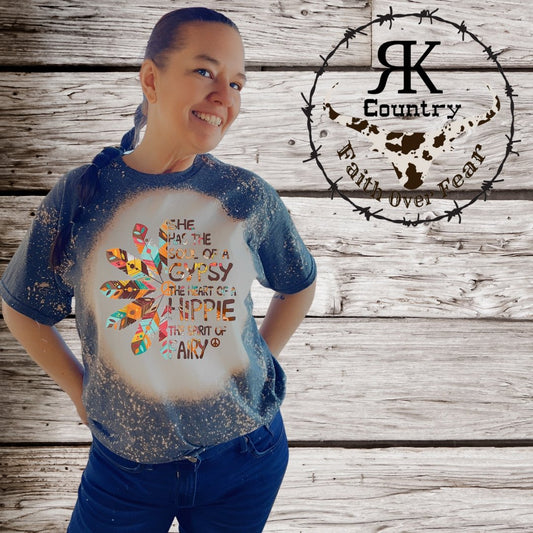 Soul of a Gypsy Heart of Hippie Bleached Adult T-Shirt - Rkcountry Boutique