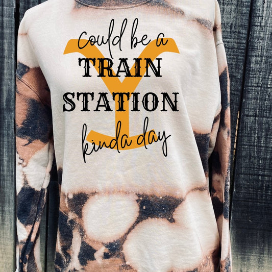 Train Station YS Custom Made Bleached Adult Sweatshirt - Rkcountry Boutique