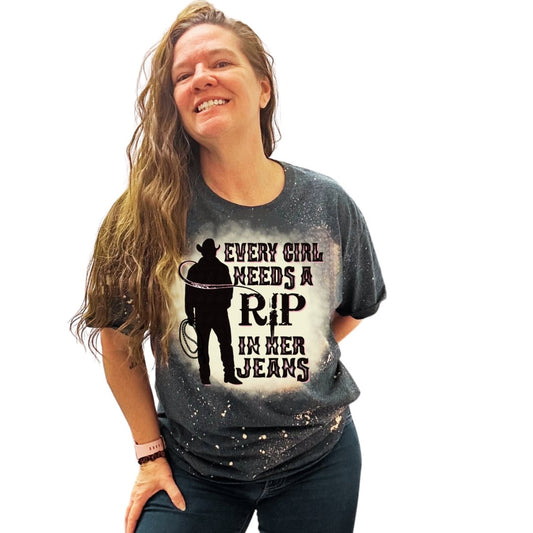 YS Rip in Her Jeans Custom Bleached Popular T-Shirt - Rkcountry Boutique