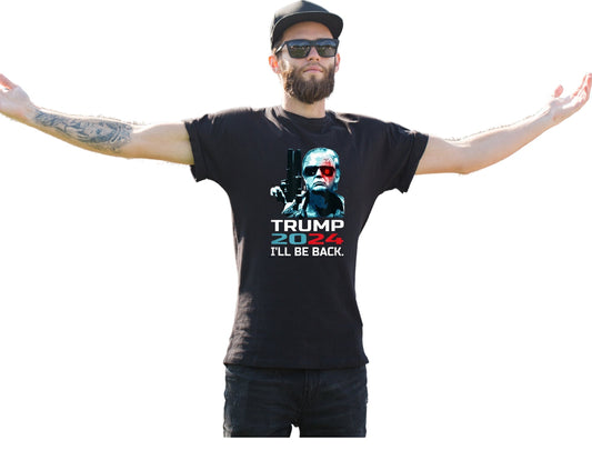 Trump I'll Be Back 2024 Black Custom Adult Unisex T-Shirt - Rkcountry Boutique